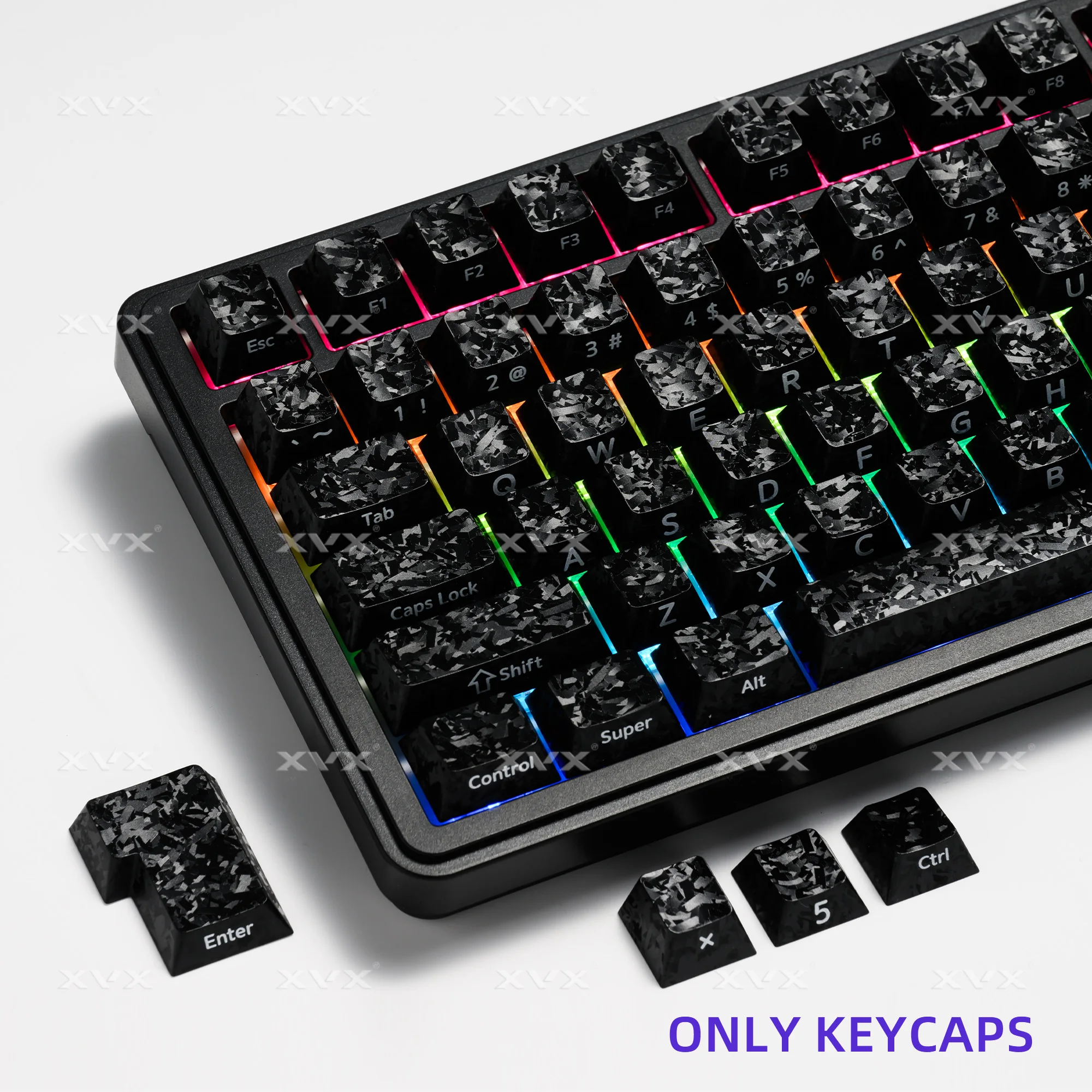 

XVX Forged Carbon-Look Cherry Profile Keycaps Set 119-key Non-Transparent for Cherry MX Switches Keyboard Keycap