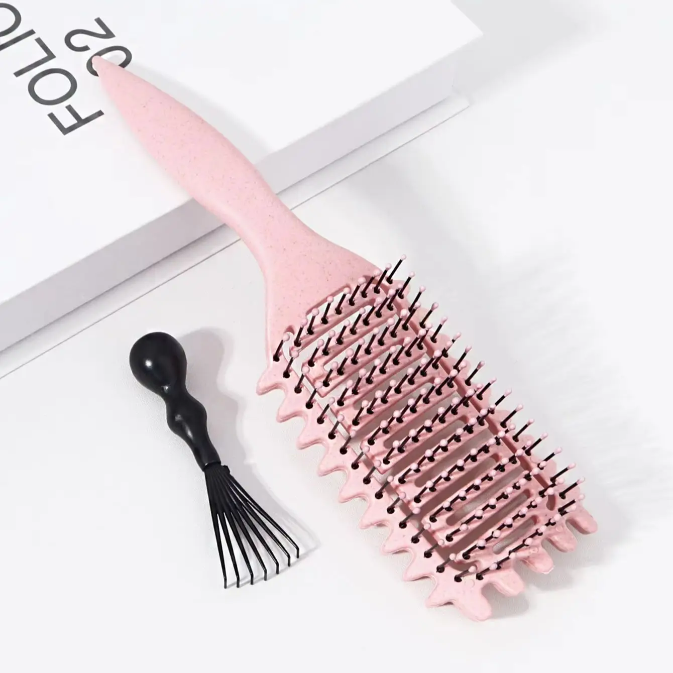 Escova de estilo de cabelo encaracolado, 2 peças, com conjunto de limpador de pente, redução de frizz e quebras, especial para perucas de cabelo real