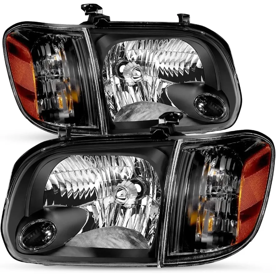 

Headlight Assembly Compatible with 2005-2006 Tundra Double/Crew Cab 2005-2007 Sequoia Passenger Driver Side Plastic Black OEM R