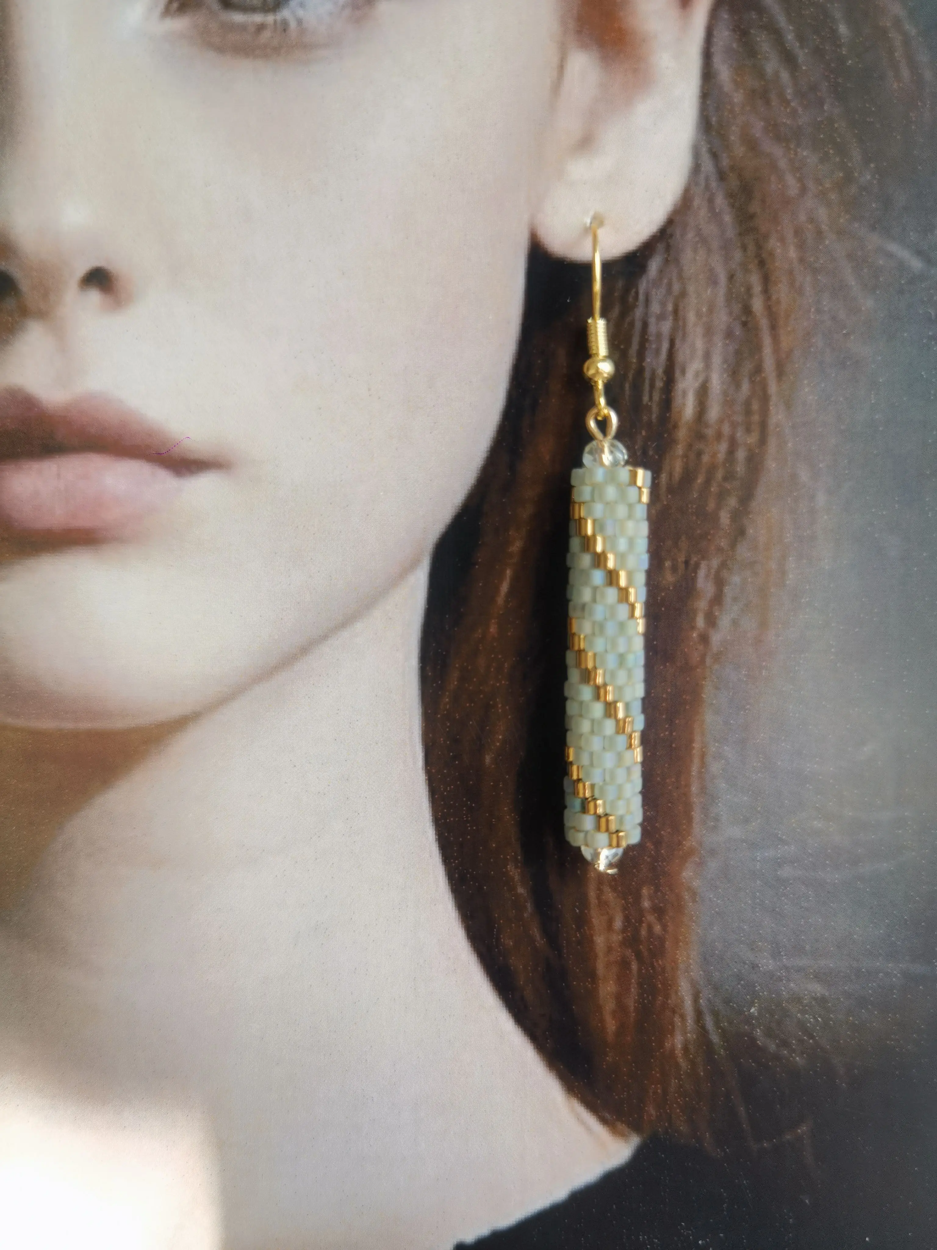 

Beaded earrings Cylinder Color match Hand knitting Versatile Originality Fashion Simple Bohemia Alloy Female Rice bead earrings