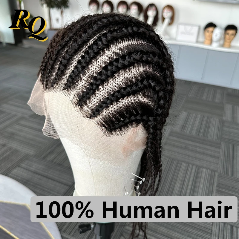 11 Tracks Human Hair Braided Wigs Full Lace Crochet Braids Hair Cornrow Knotless Wig For Men Women Hair Replacement System Piece