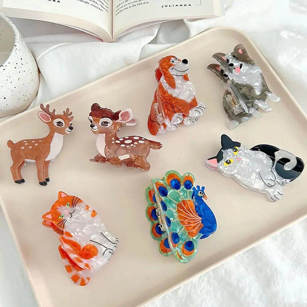 Fashion Back Head Updo Hair Claw Cute Cartoon Animal Acetate Hair Clip Puppy Deer Cat Dog Shark Clip Accessories For Women