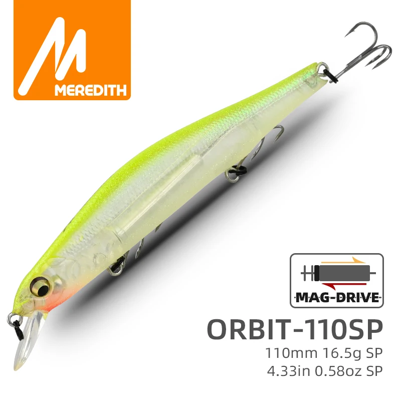 Isca de pesca MEREDITH com sistema magnético orbital, 110mm, 16.5g, iscas de pesca tipo Minnow Wobbler, equipamento de pesca de qualidade, ganchos para pesca