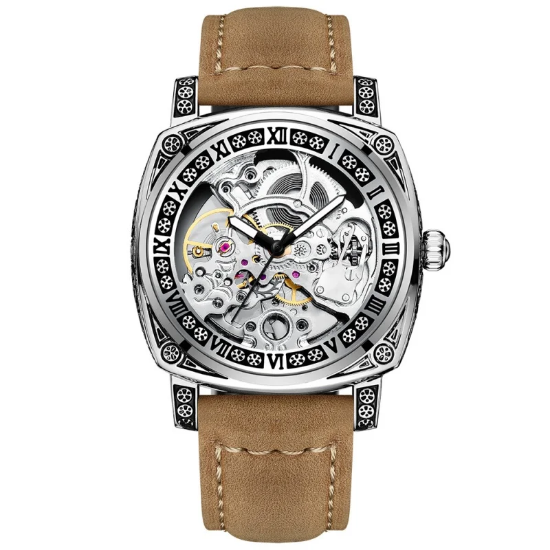 Men's Mechanical Watch New Products in Stock Luminous Waterproof Multi-Functional Carved Carved Mechanical Watch Live Supply One