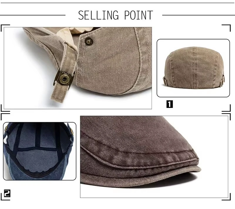Heißer Verkauf Vintage Maler-Baskenmütze Unisex Mode Flache Schirmmütze Lässige Herbst Retro Baumwolle Einfarbige Newsboy-Mütze Sommer Verstellbar – Detail 2