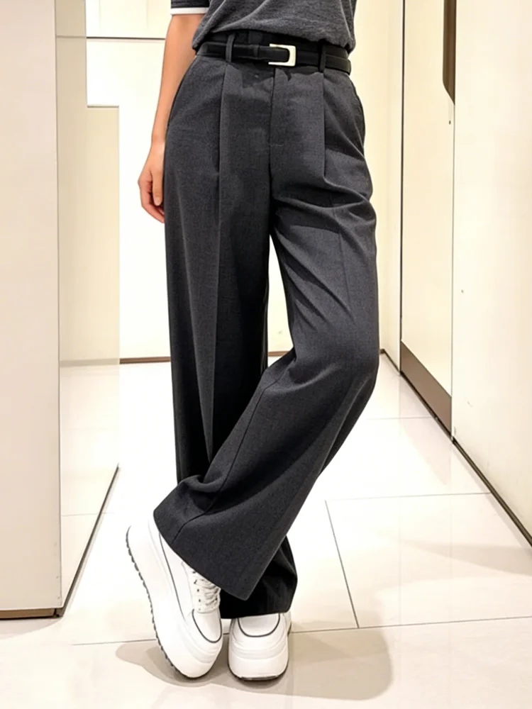 PBAP Frau Plissee Kleid Hosen Cleanfit Solide Lose Taschen Gerade Hohe Aufstieg Breite Bein Anzug Hosen Arbeit Casual Formelle Kleidung