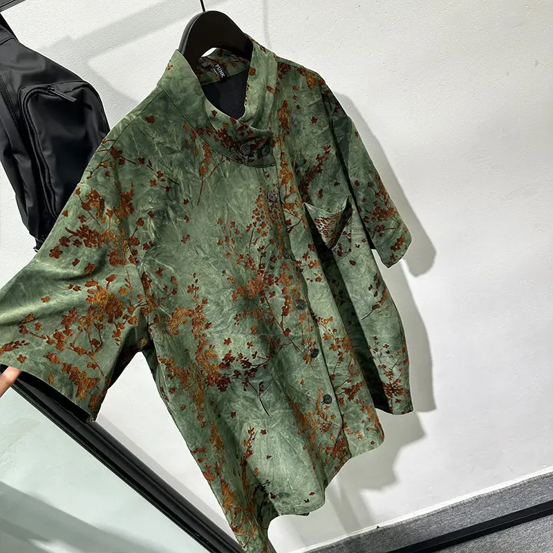 Summer Fashionable Elegance Retro Printed Loose Short Sleeve Shirt Design Handsome Top for Men and Women