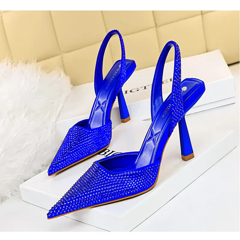 ZA New High Heels Blue Sequined Sexy Sandals Slingback Fashion Ladies Pumps Women Shoes Spring Summer Party Wedding Shoes