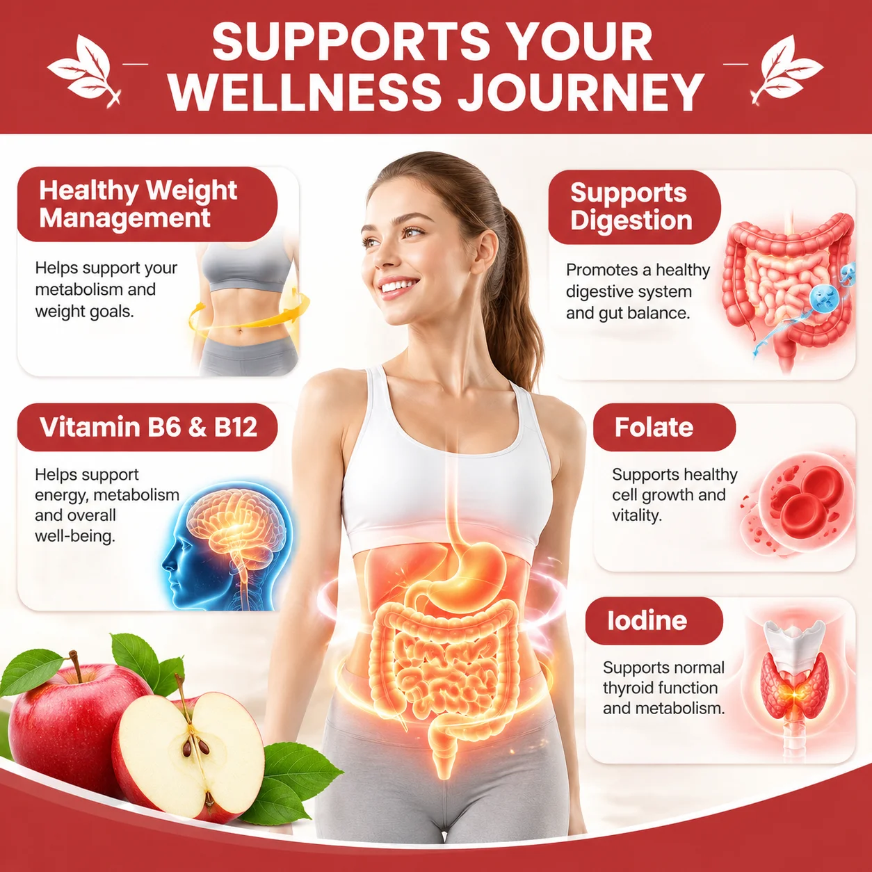 Apple Cider Vinegar Gummies, Supports Healthy Weight Management & Digestion, B6 B12 Folate Iodine, Vegan Gluten Free, 90 Gummies