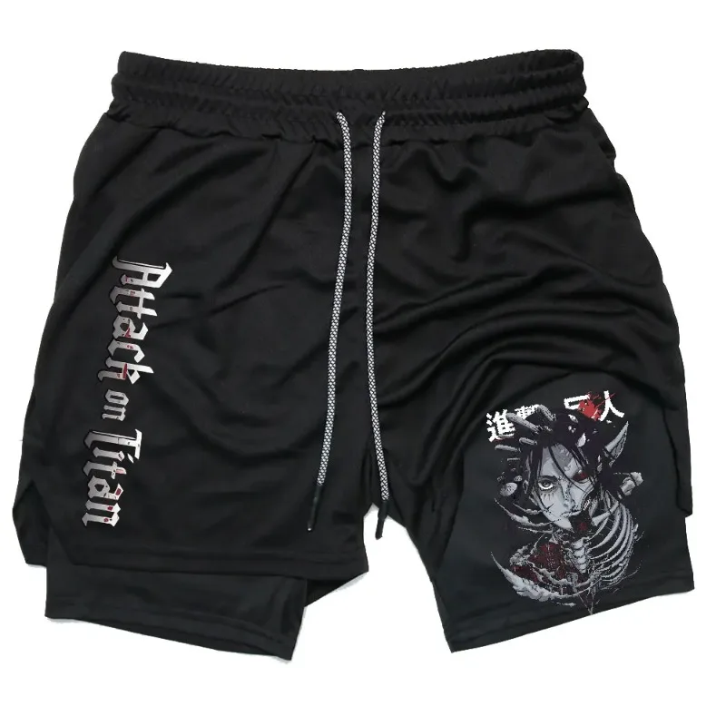 Herren Performance-Shorts Anime Gym Sommer Kampfsport Schnelltrocknende Sport-Fitness-Shorts mit Handtuchschlaufe Workout Jogging Lockere Freizeithose