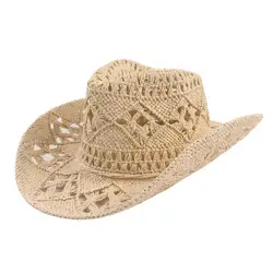 Cowboy Hat Classic Vintage Hollow Out Unisex Curled Edge Wide Brim Men Sun Hat Fishing Hat Handmade Cowboy Straw Hat Women Men