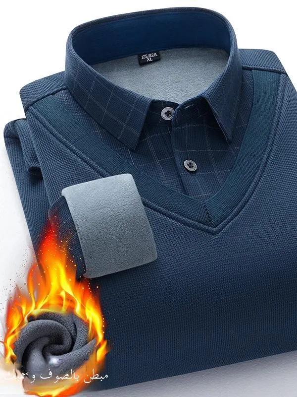 سترة رجالية شتوية سميكة من كينجسلاند مبطنة بالصوف مع ياقة قميص محبوكة، سترة دافئة بأكمام طويلة وياقة دائرية، تصميم عصري بلون ...