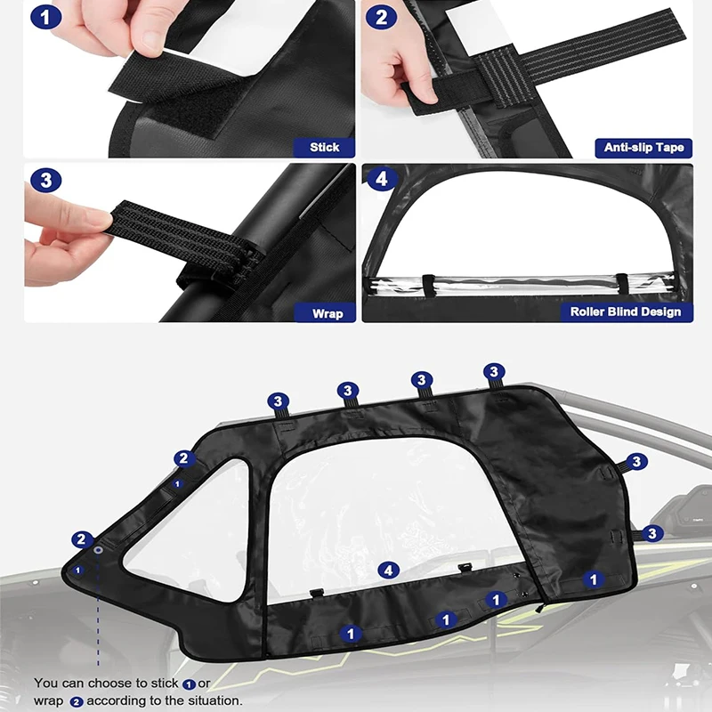 Soft Upper Doors for Kawasaki Teryx KRX 1000 2020-2026 Waterproof UTV Cab Enclosure Keep Dry & Warm Upper Window OEM 99994-1298