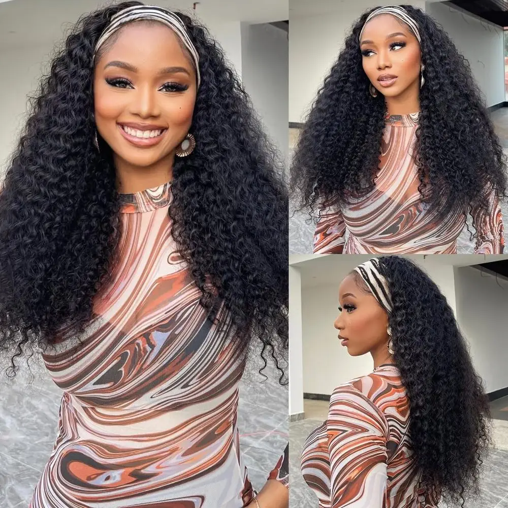 

18 Deep Curly Human Hair Half Wig for Black Women - Glueless, Machine-Made, Natural Color, High Density Headband Wig