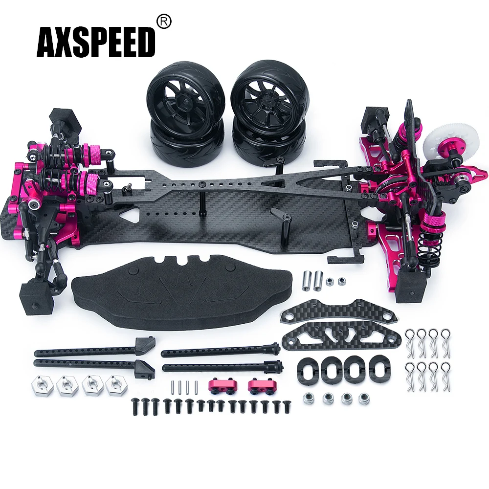 AXSPEED Metal & Carbon Fiber & Plastic Frame Kit Wheel Rims Shock Absorbers for Sakura D5 1/10 RC Remote Control Drift Car Parts