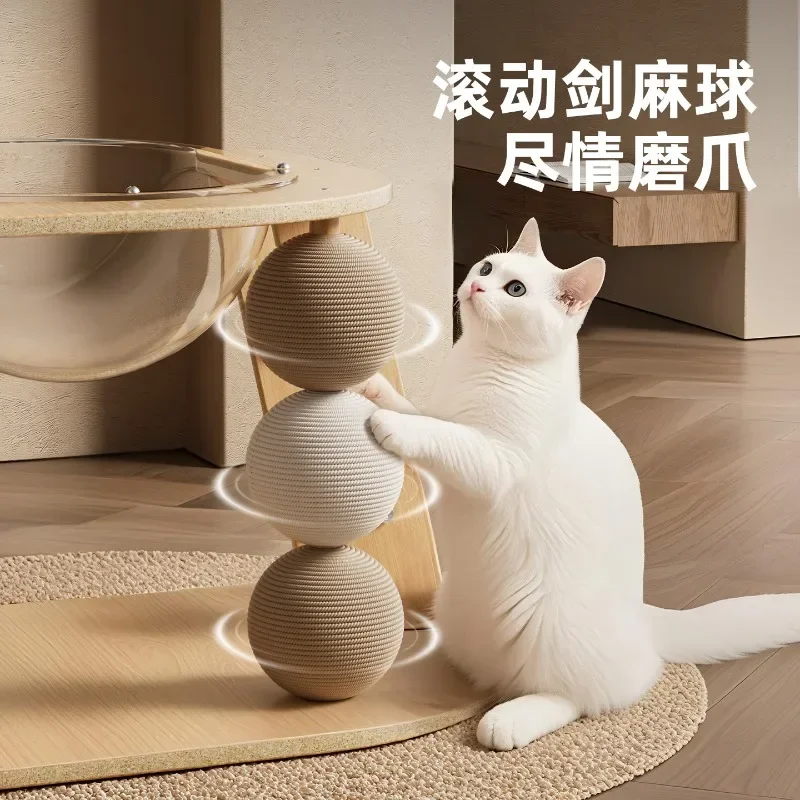 Rubber solid wood cat climbing frame sisal scratch resistant tree cat litter scratch column integrated 50cm oval