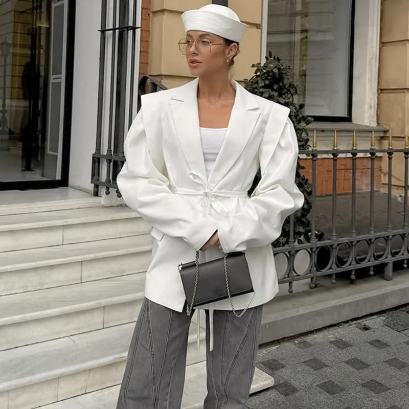 سترة نسائية عصرية ضيقة برباط علوي معاطف أنيقة فاخرة للحفلات ملابس خارجية غير رسمية للمكتب