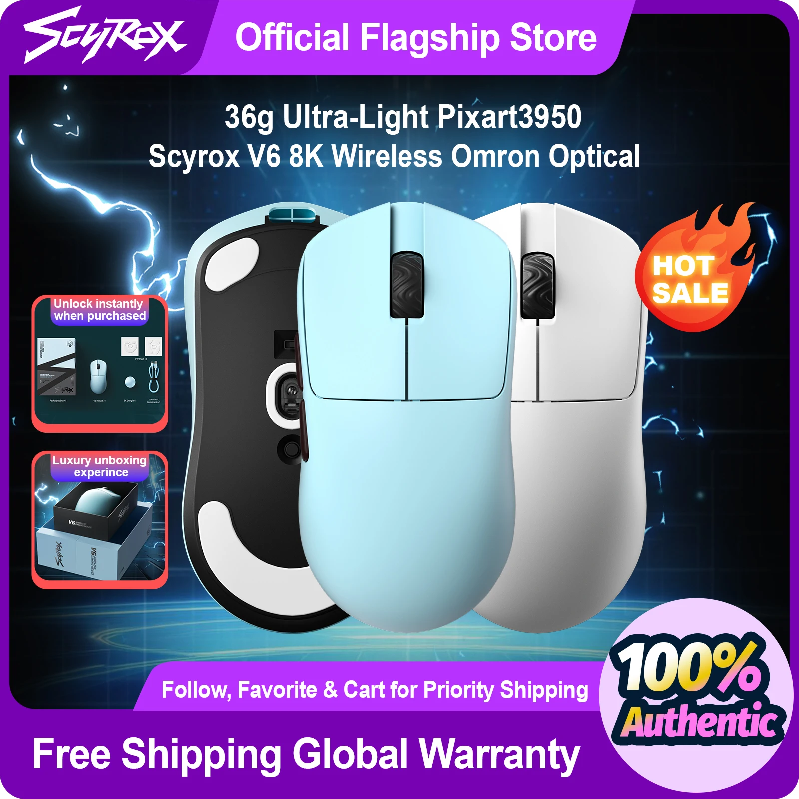 

SCYROX V6 Gaming Mouse, Pixart 3950, Omoron Switches, Web Based Software, 8K Dongle Included