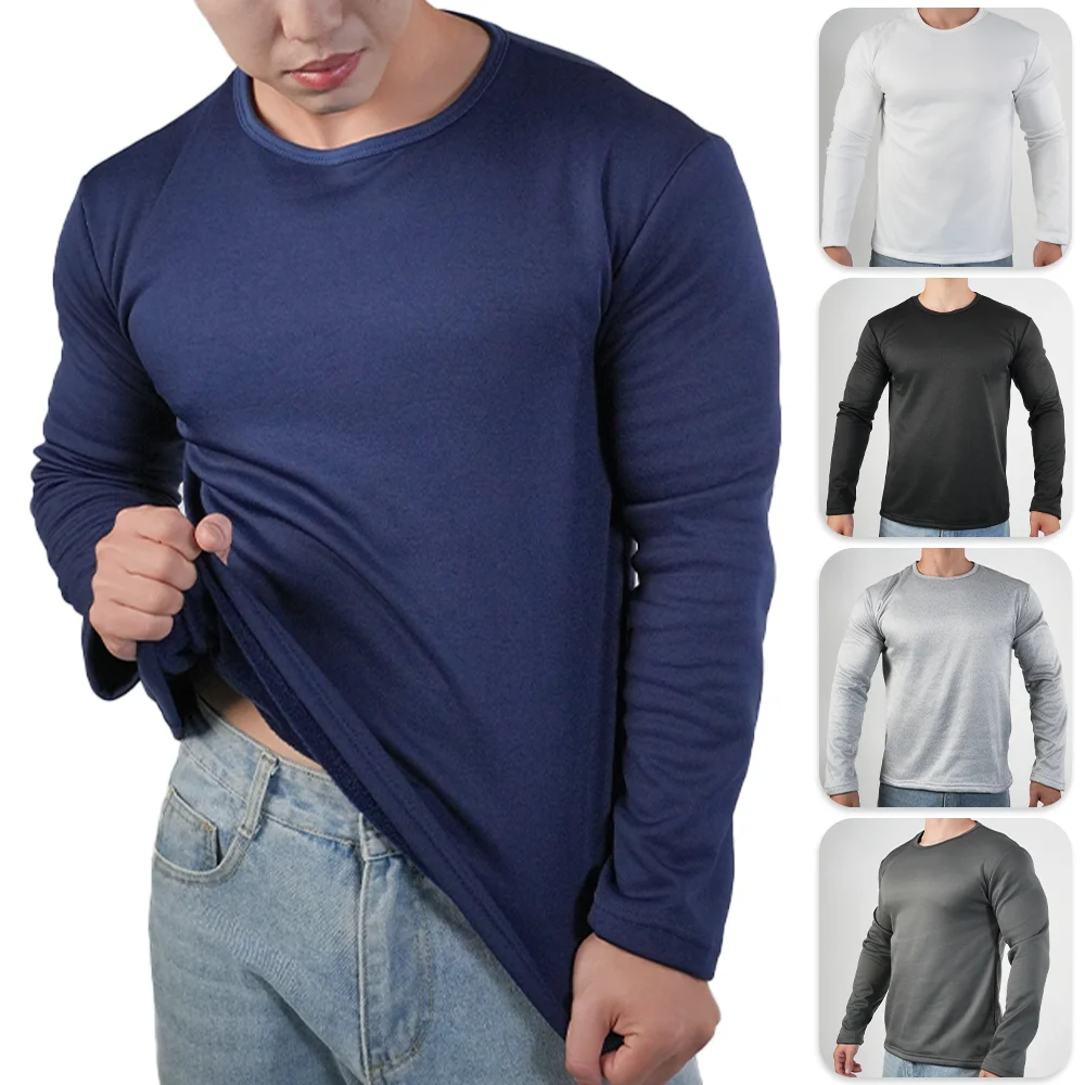 Winter Thermal Underwear Mens Long Sleeved T Shirt Tops Solid Color Sweatshirt O Neck Bottoming Shirt Large Size Undershirt 5XL