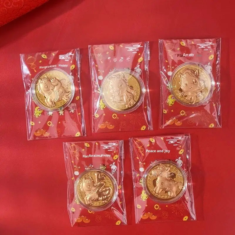 New 1/3Pcs 2026 Zodiac Horse Imitation Gold Foil Card Souvenir Coin Metal Crafts Gift Year Of The Horse Commemorative Medal