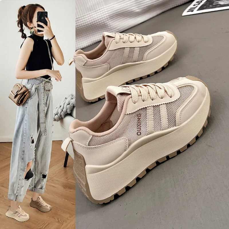 

Women Vulcanized Shoes New Casual Board Shoes Thick Sole Simple Low Cut Height Increasing College Trend Student Fashion