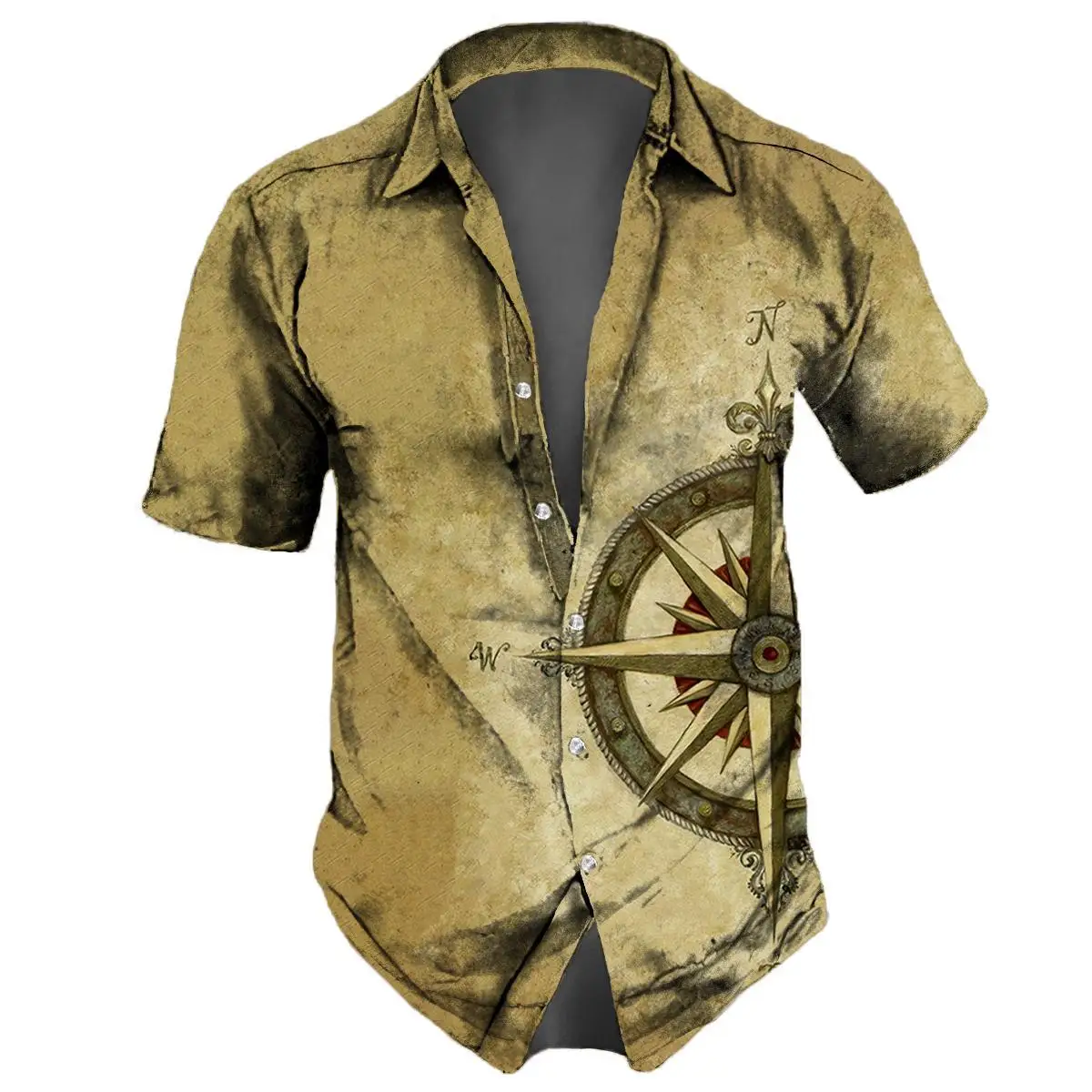 Camisa Retro de manga corta con estampado náutico en 3d para hombre, Top informal holgado de gran tamaño, Estilo Hawaiano, novedad de verano, 2024