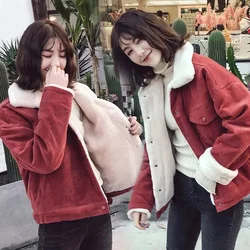 New Coat Autumn Winter OF 2025 Korean Corduroy Jacket Women's Velvet Thickened Loose Outerwear Short Jackets Overcoat Female Top