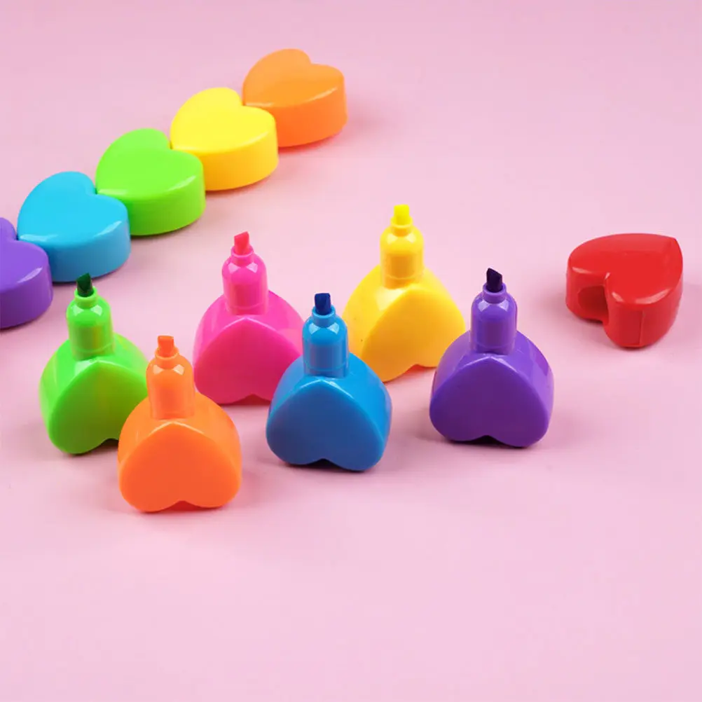 

2Pcs Heart Highlighter Pen Cute Cartoon Fluorescent Marker School Office Supplies Colorful Small Markers Highlighters