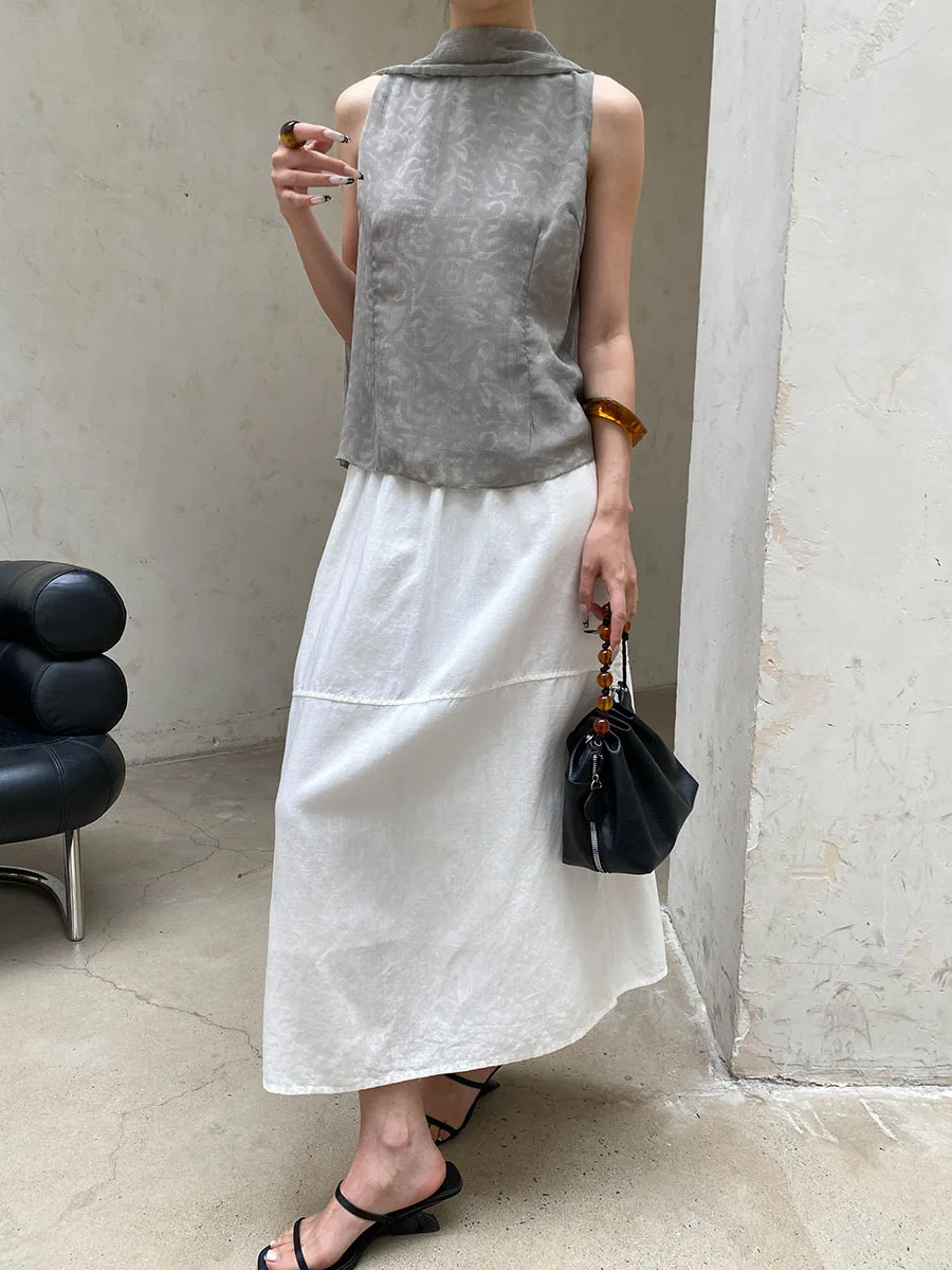 Sommerliche Damen-Retro-Jacquard-Weste mit Schleifenband und Neckholder, ärmellos – Detail 5