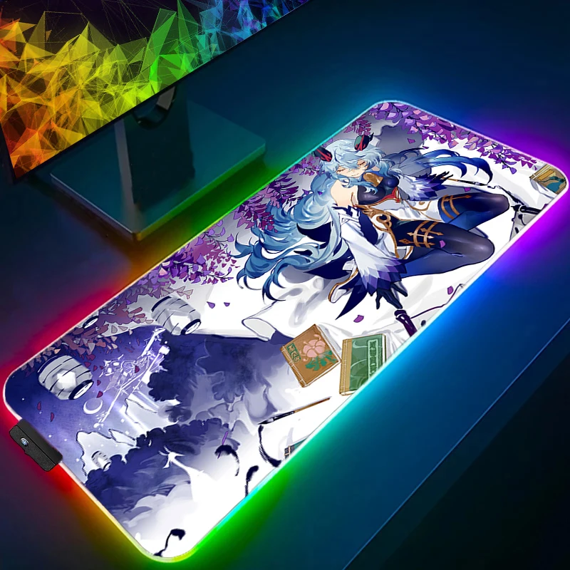 

Mouse Pad Carpet RGB Laptop PC Genshin Impact Ganyu Gamer Keyboard Pad Mousepad LED Computer Edge White Tassel Rubber Table Mat
