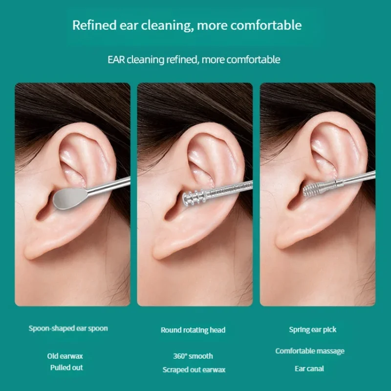Household Portable Ear Scoop 6-piece Set Spiral Spring Ear Digging Tool Ear Picking Set 6-piece Set Ear Picking Scoop