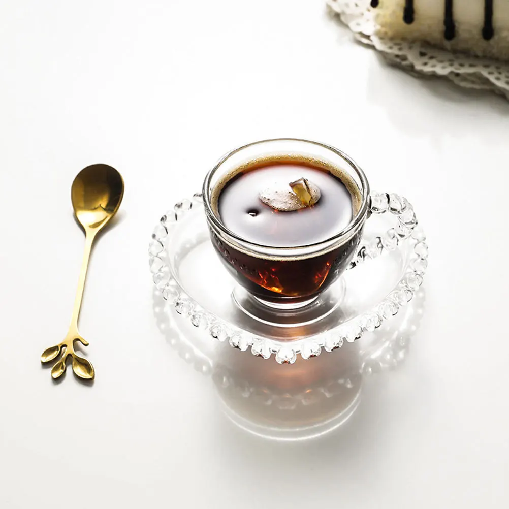 

1Set Clear Glass Coffee Cup Simple Design Decorative Drinking Cup Anti-Slip Saucer Long Term Use Gift for Family Friends