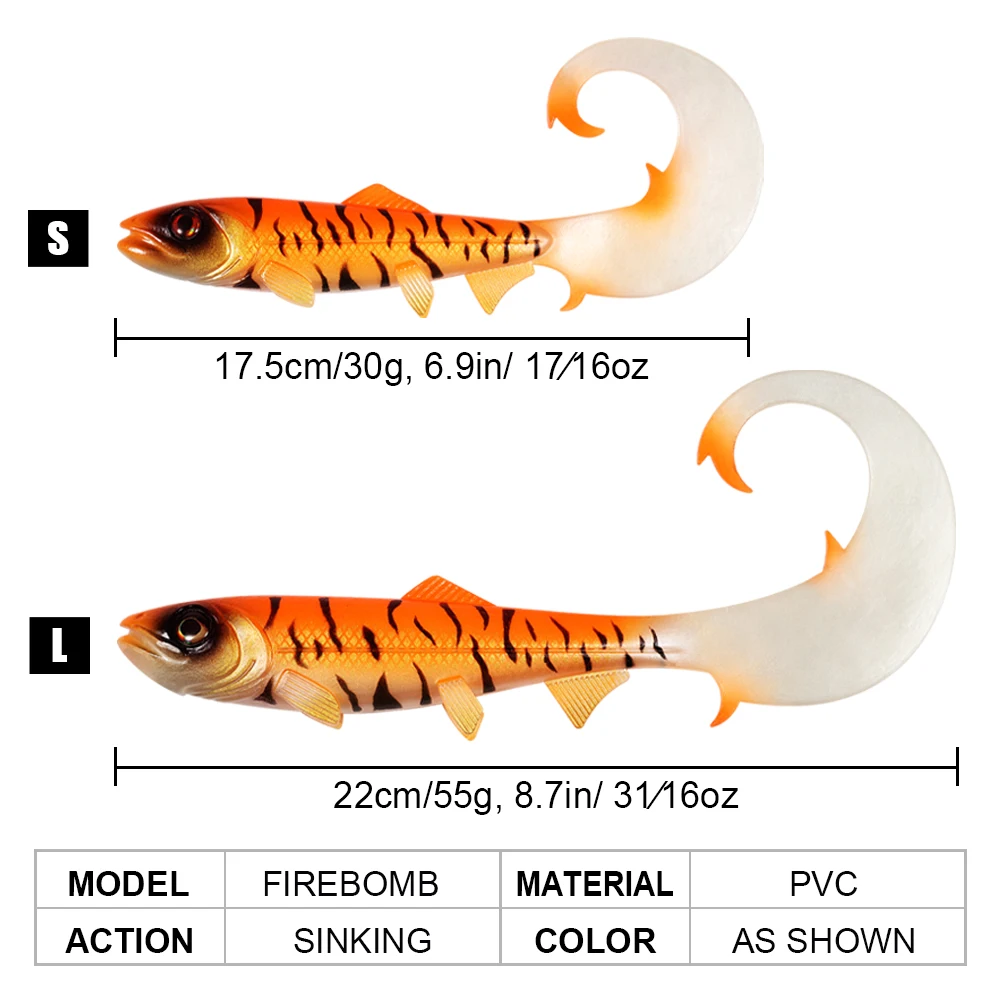 Spinpoler 17.5 سنتيمتر 22 سنتيمتر Firebomb طويل متموج الذيل نكش لينة سويم الصيد إغراء كبير بايك جثم الطعم زاندر سمك السلور صيد السمك