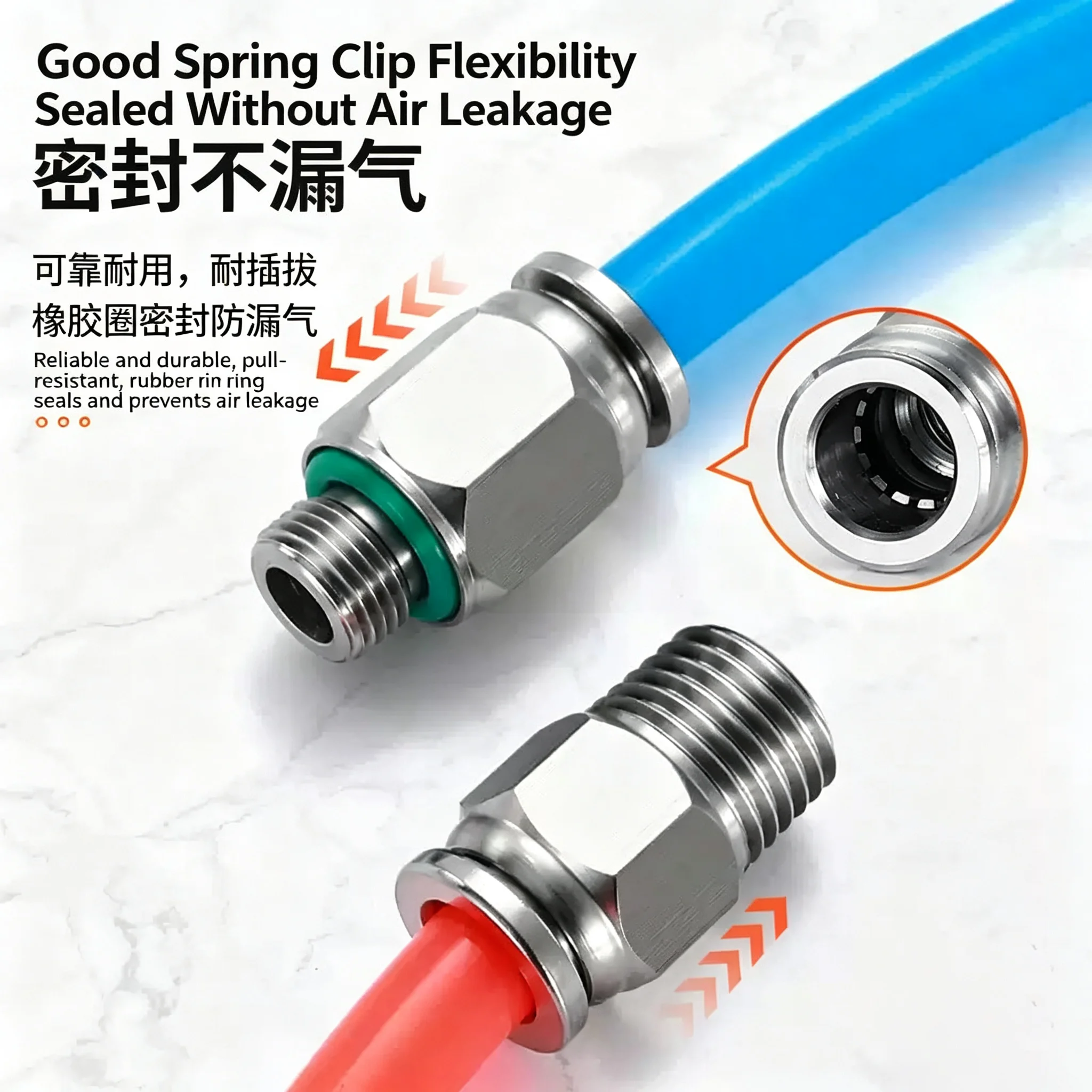 BSPT M5 1/8 1/4 1/2 Push-in Hose Pneumatic Connectors in Various Siz 304 Stainless Steel Quick Coupling Air Fittings Male Thread
