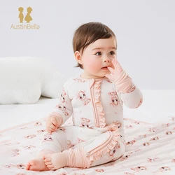 Baby Zipper Romper Bamboo Fiber Ruffled Baby Jumpsuit with Long Sleeves Spring Summer Cute Baby Zippered Pajamas Newborn Clothes