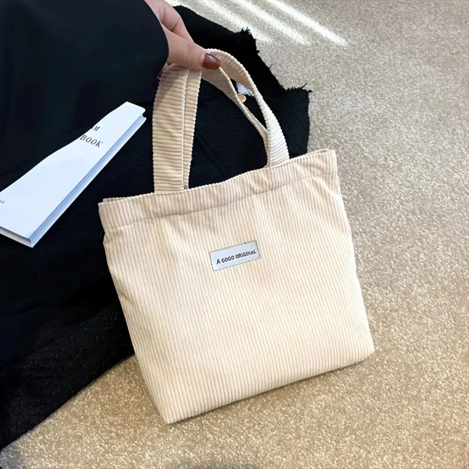 

Simple Corduroy Handbag, Zipper Travel Bag, Casual Lunch Bag For Work Picnic Camping, Women's Hand Purse