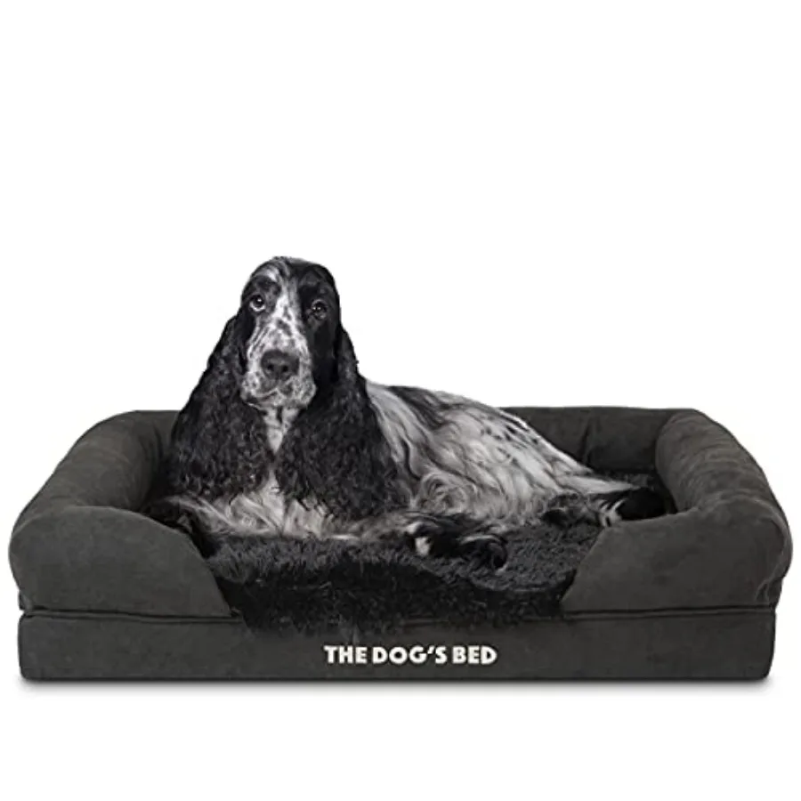 

Orthopedic Memory Foam Dog Bed with Bolsters for Medium Dogs Black Fur Fabric Supportive Comfort Durable Design