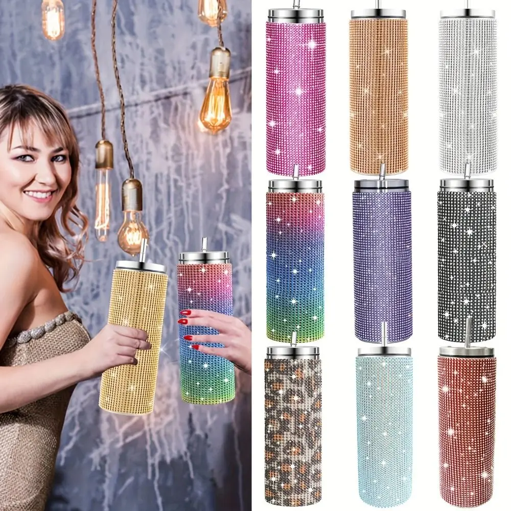 

600 мл термос со стразами, бутылки с леопардовым принтом, блестящие термосы, блестящий легкий роскошный прямой стакан, детские подарки