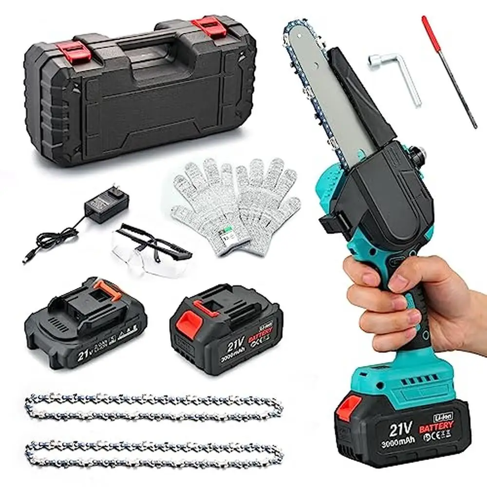 

Electric Mini Chainsaw Kit 6" Cordless Portable Saw 2 Batteries Safety Lock Pruning Woodworking