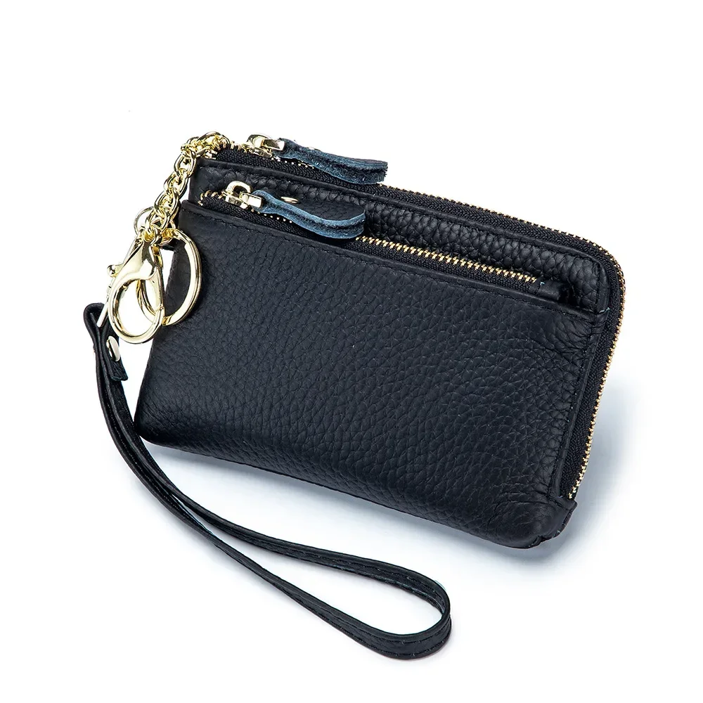 2023 Mini Coin Purse Fashion Genuine Leather Zipper Lichee Pattern Multi Function Solid Color Unisex Clutch Bag Portable Wallet