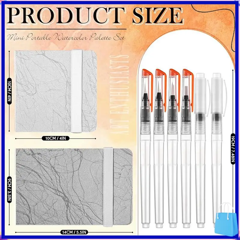

11 Pcs Mini Portable Watercolor Palette Set,12 Grids Watercolor Palette Watercolor Paper Pad, Sketch Book, Brush Pens Durable