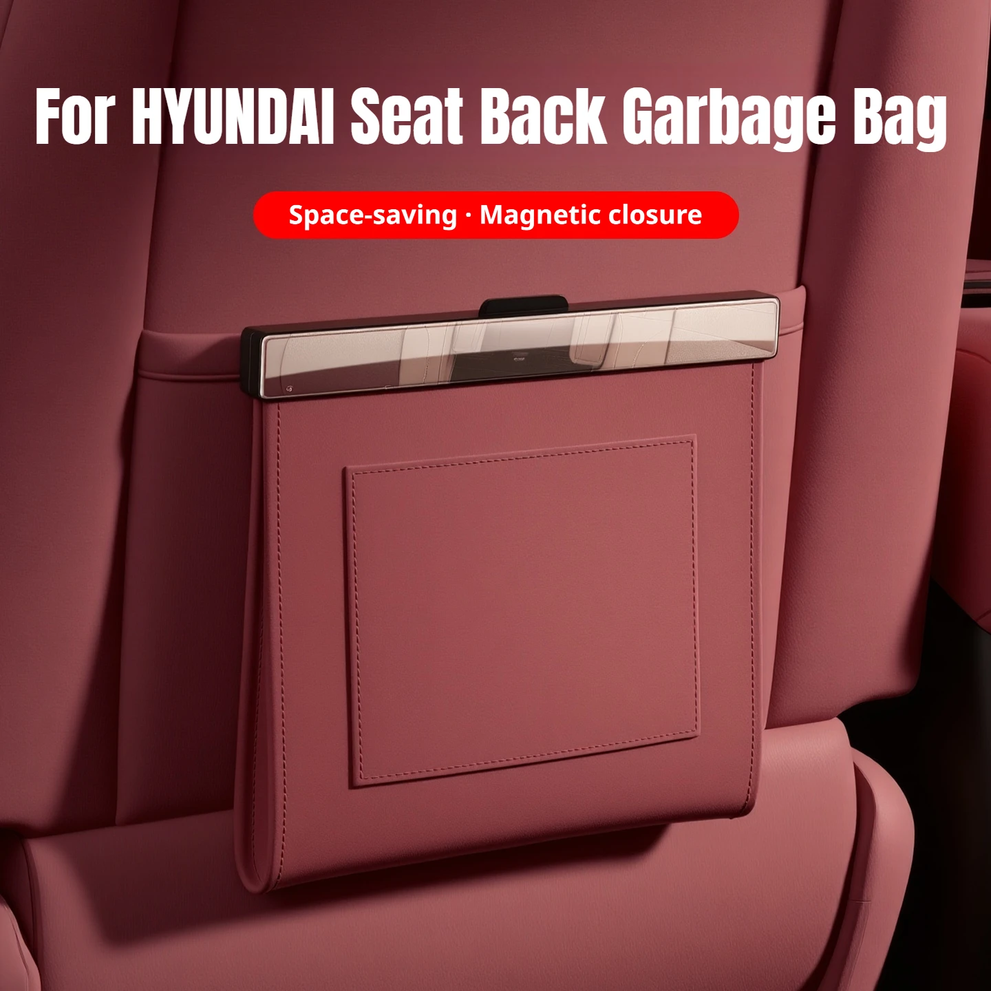For HYUNDAI Tucson Kona Ioniq 5 Elantra Santa Fe I20 I30 Bayon Magnetic Snap PU Leather Hanging Trash Bag Car Seat Back