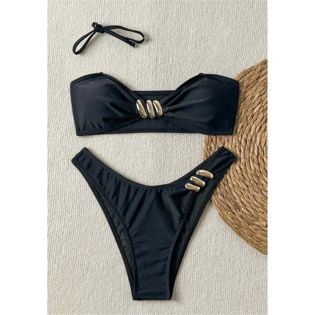 XS - L Halter-Bikini mit hohem Beinausschnitt, brasilianischer Stil, Damen-Badeanzug, zweiteiliges Bikini-Set, Badebekleidung, Badeanzug, Modell V6883 – Detail 5
