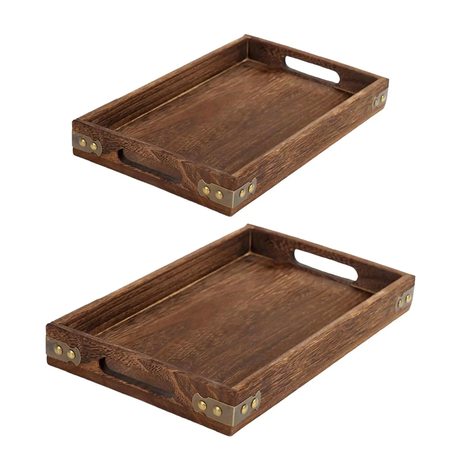 Wood Serving Tray Platter Sturdy Food Trays Practical for Living Room, Bathroom or Desk Drawer Rustic Rectangular