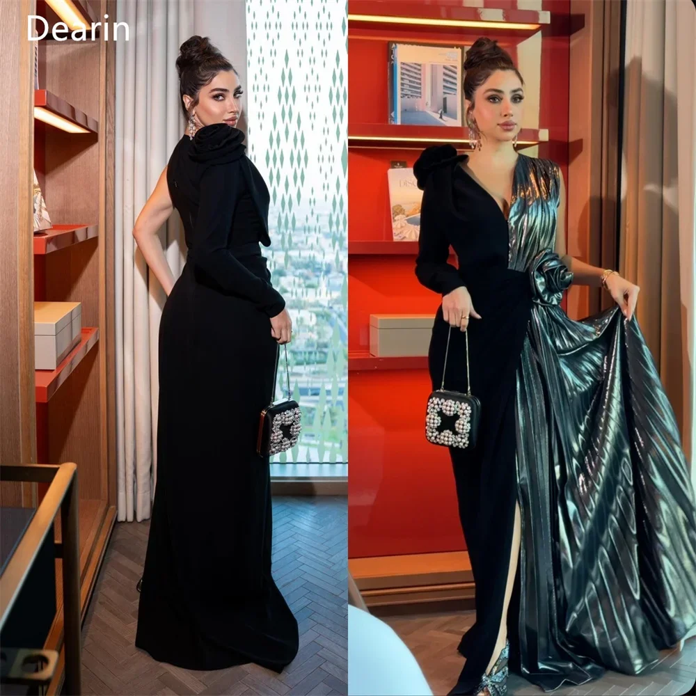 Customized Formal Gown Women Evening Dearin V-neck Sheath Floor Length Skirts Draped 3D Flower Bespoke Occasion Dresses Prom Dre