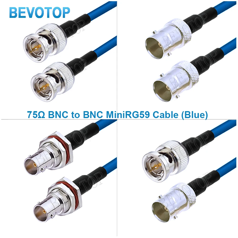 1PCS Blue 75Ohm BNC Type HD SDI BNC Male to BNC Male Mini RG59 Cable 75-2.5 1855A Pigtail for HD-SDI 3G-SDI 4K Video Camera CCTV