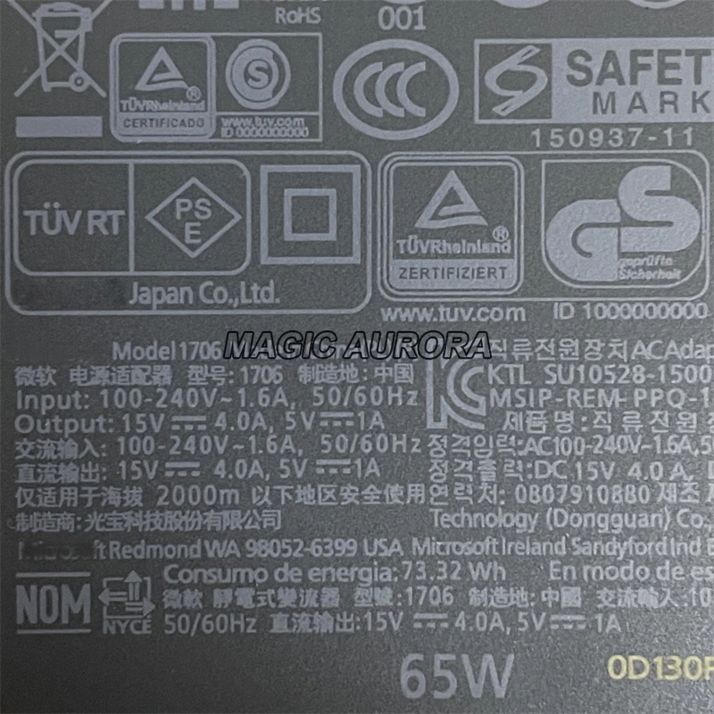 Genuine For Microsoft Surface Book Pro3 Pro4 Pro5 Pro6 Pro7 15V 4A 5V 1A DC Adapter Fast Charger 1706 Laptop Power Supply 65W