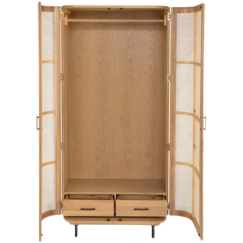 

Solid wood rattan wardrobe, household double-door storage cabinet, simple retro wardrobe storage cabinet