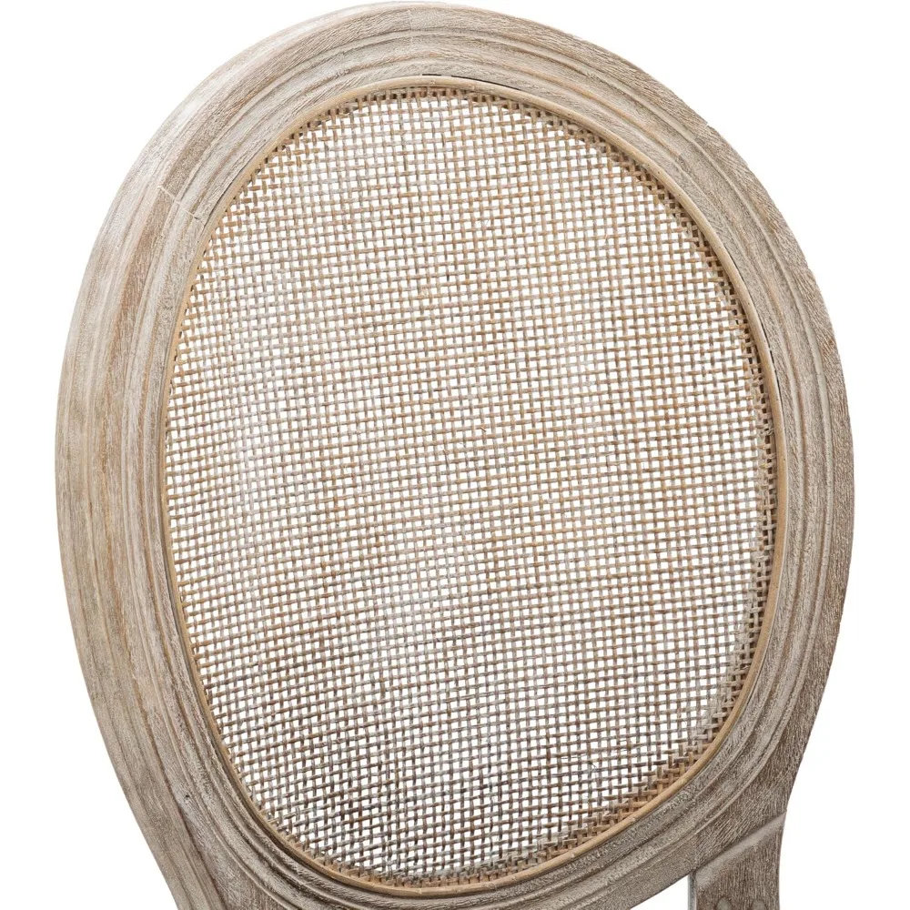 ชุดเก้าอี้รับประทานอาหารหนังสไตล์ฟาร์มเฮาส์ 4 ตัวพร้อมพนักพิงหวายทรงกลม เหมาะสำหรับห้องรับประทานอาหารและบิสโทรสไตล์ฝรั่งเศส