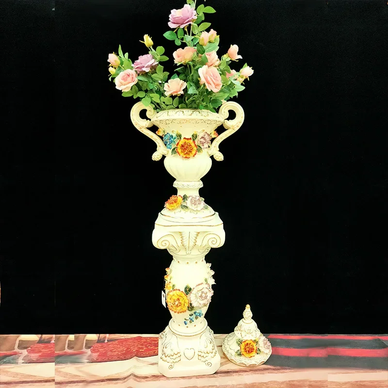Ceramic floor-to-ceiling vase ornament European-style living room TV cabinet entrance decoration relief gilt vase Chinese lobby